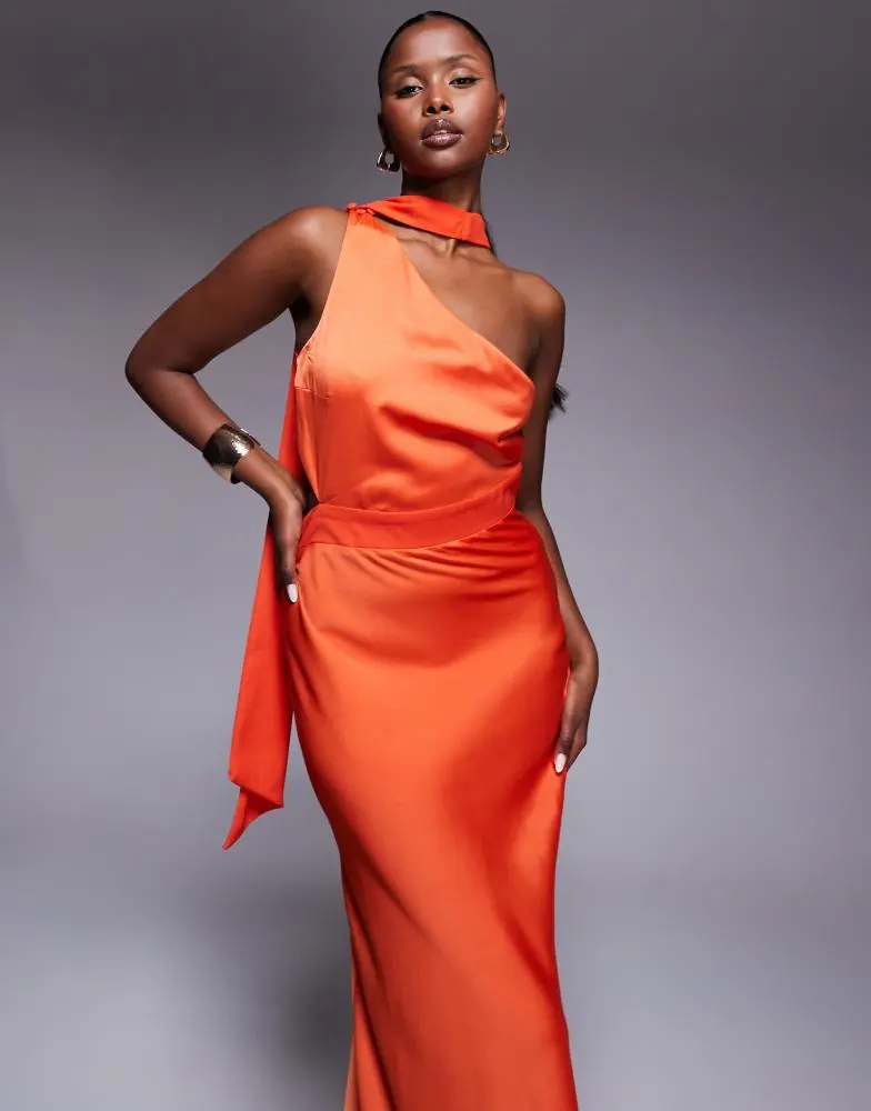 Shop ASOS DESIGN one shoulder satin midi dress with neck tie in burnt orange on Sale at BeyondStyle Get 75% Off ASOS DESIGN one shoulder satin midi dress with neck tie Shop ASOS DESIGN one shoulder satin midi dress with neck tie in burnt orange on Sale at BeyondStyle Get 75% Off ASOS DESIGN one shoulder satin midi dress with neck tie