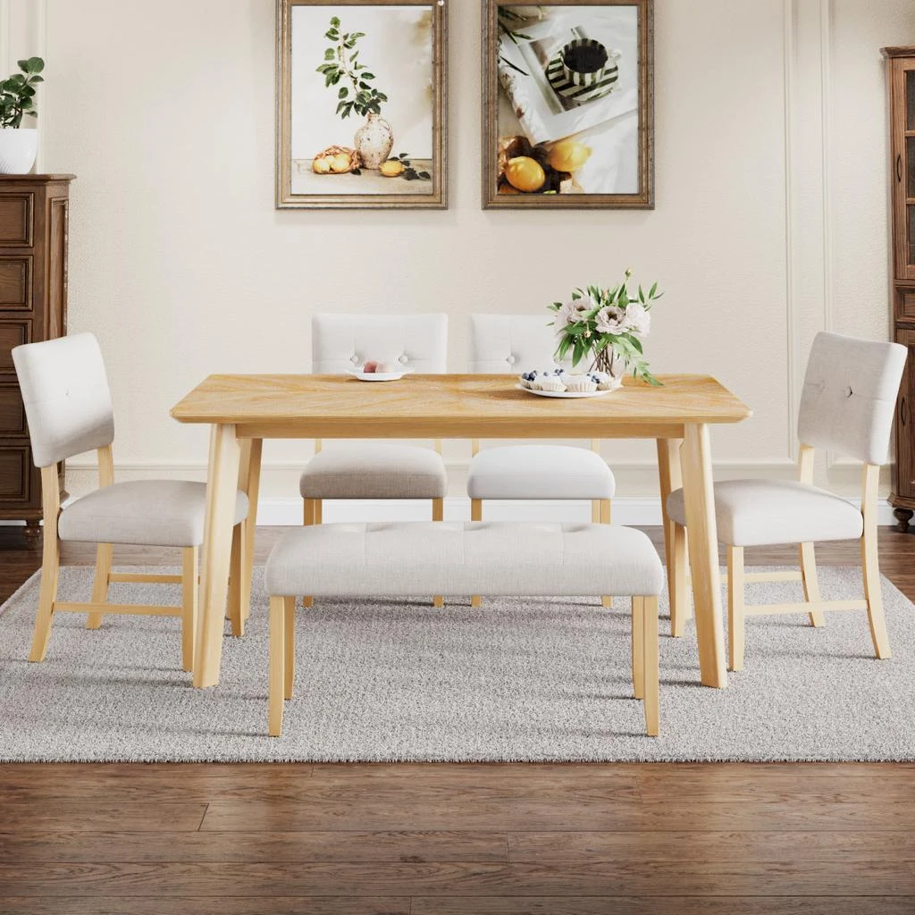 Streamdale Furniture Streamdale Rustic Farmhouse 6-Piece Dining Set with Upholstered Chairs 
Bench (Easy Assembly) 5