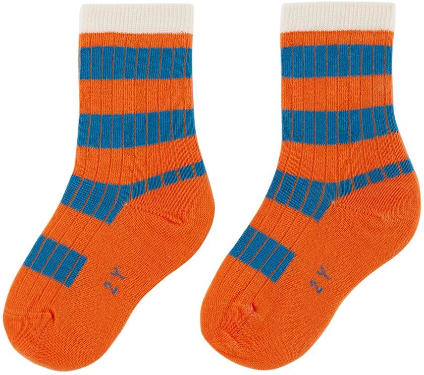 TINYCOTTONS Kids Orange & Blue Big Stripes Socks 2