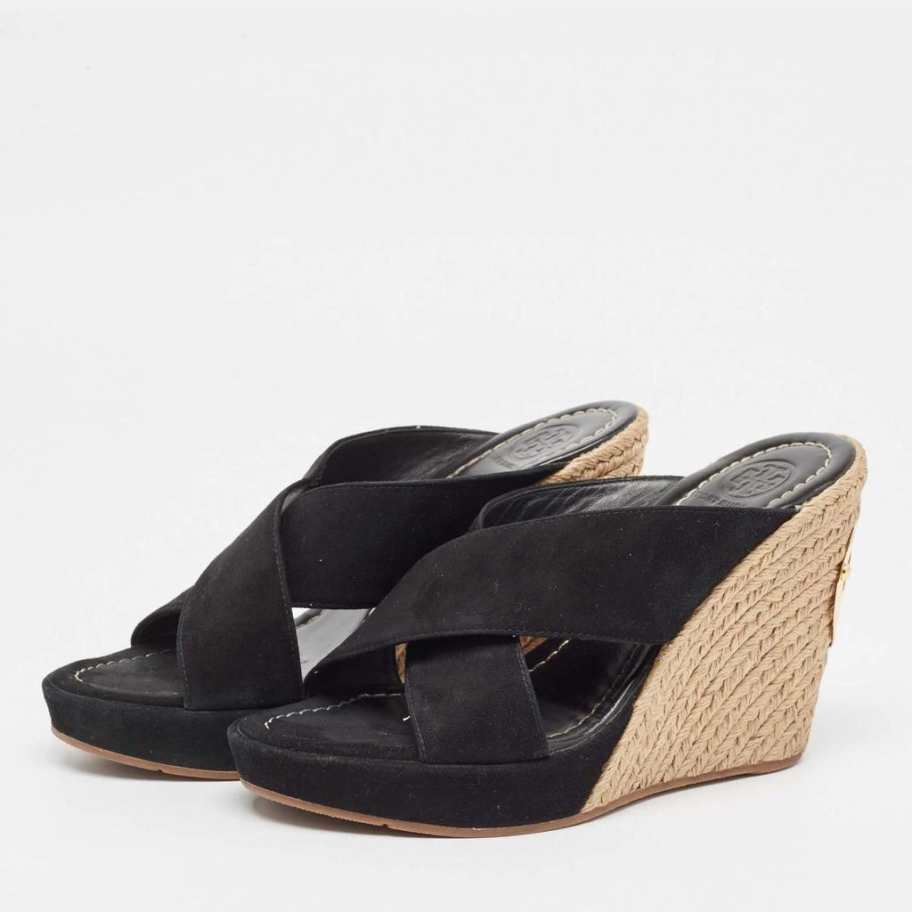 Tory Burch Tory Burch Black Suede Kristen Espadrille Wedge Sandals Size 37 2