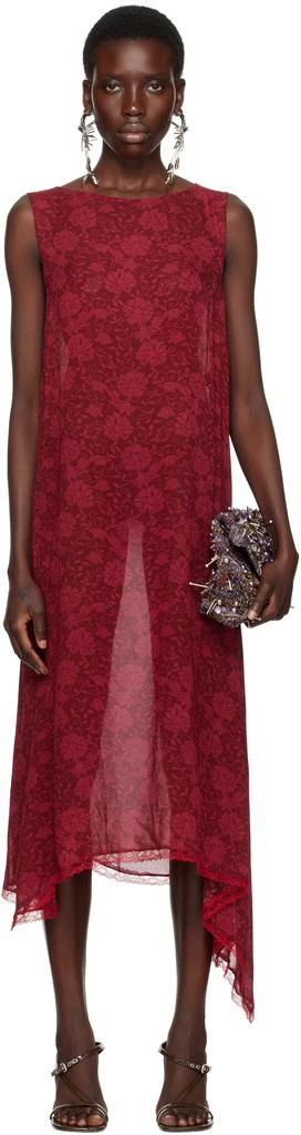 Dries Van Noten Red Loose Asymmetric Midi Dress 1