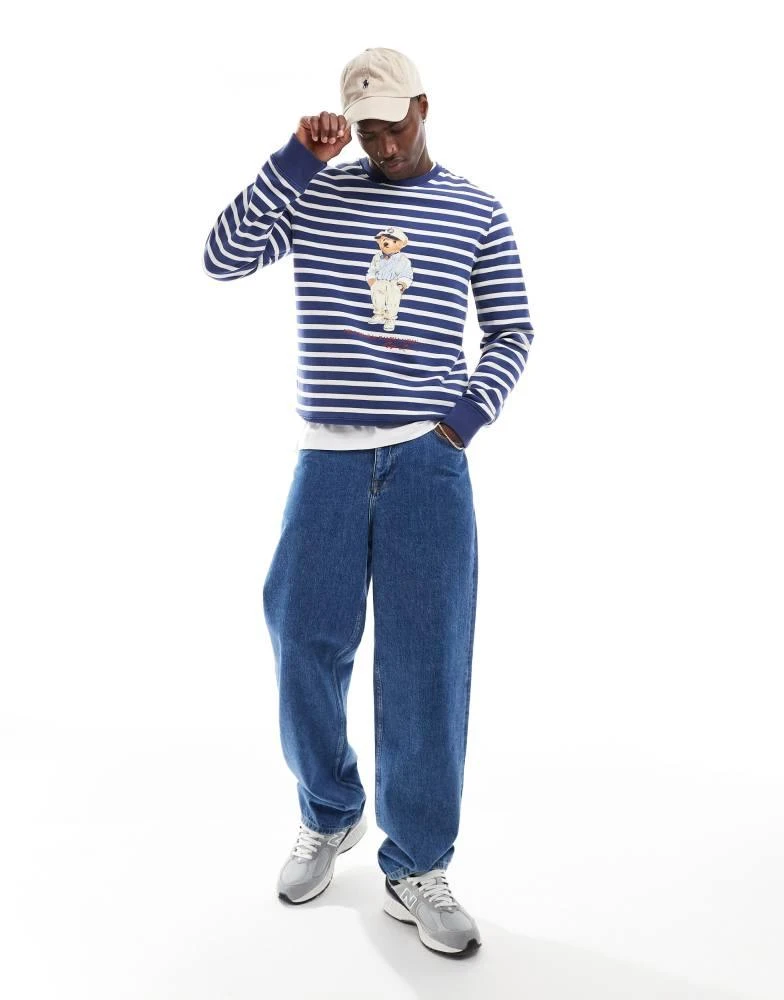 Ralph Lauren Polo Ralph Lauren hemingway bear print stripe sweatshirt in navy/white 4