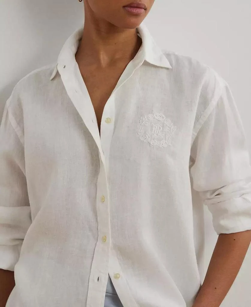 Ralph Lauren Women's Oversize Floral-Logo 100% Linen Shirt 3