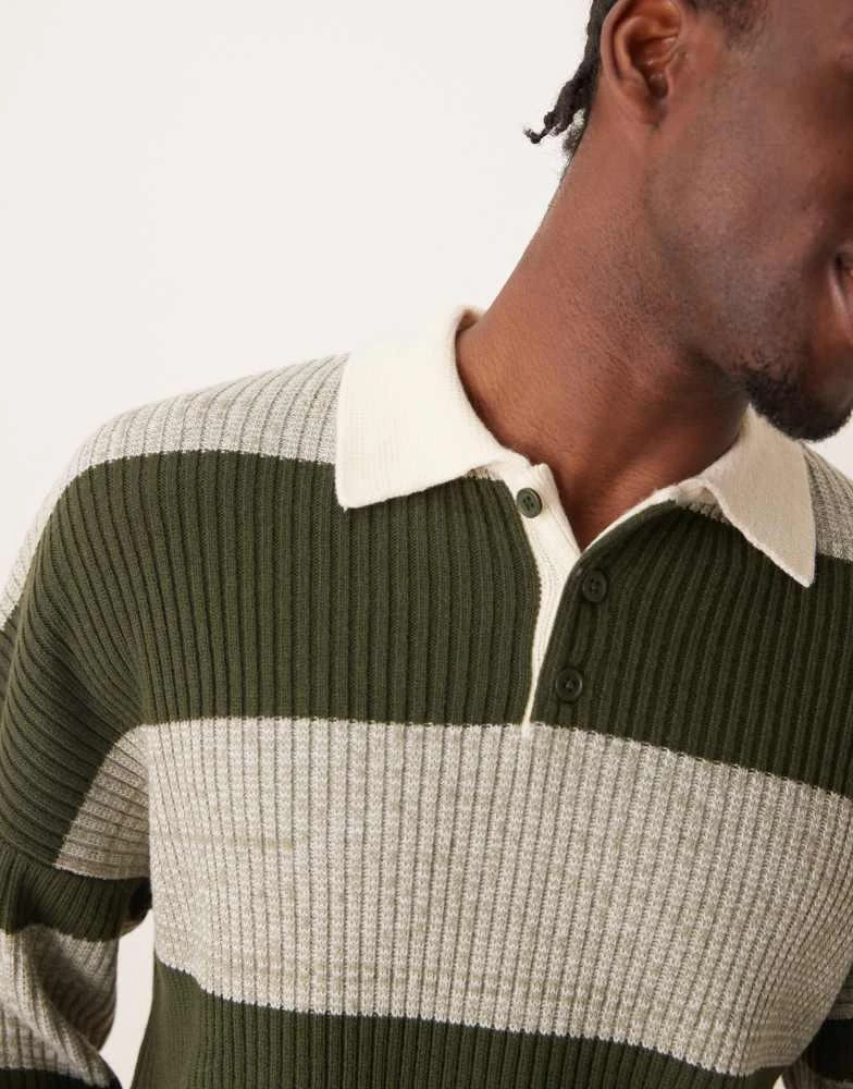 ASOS ASOS DESIGN relaxed knitted rugby polo in khaki marl stripe 3