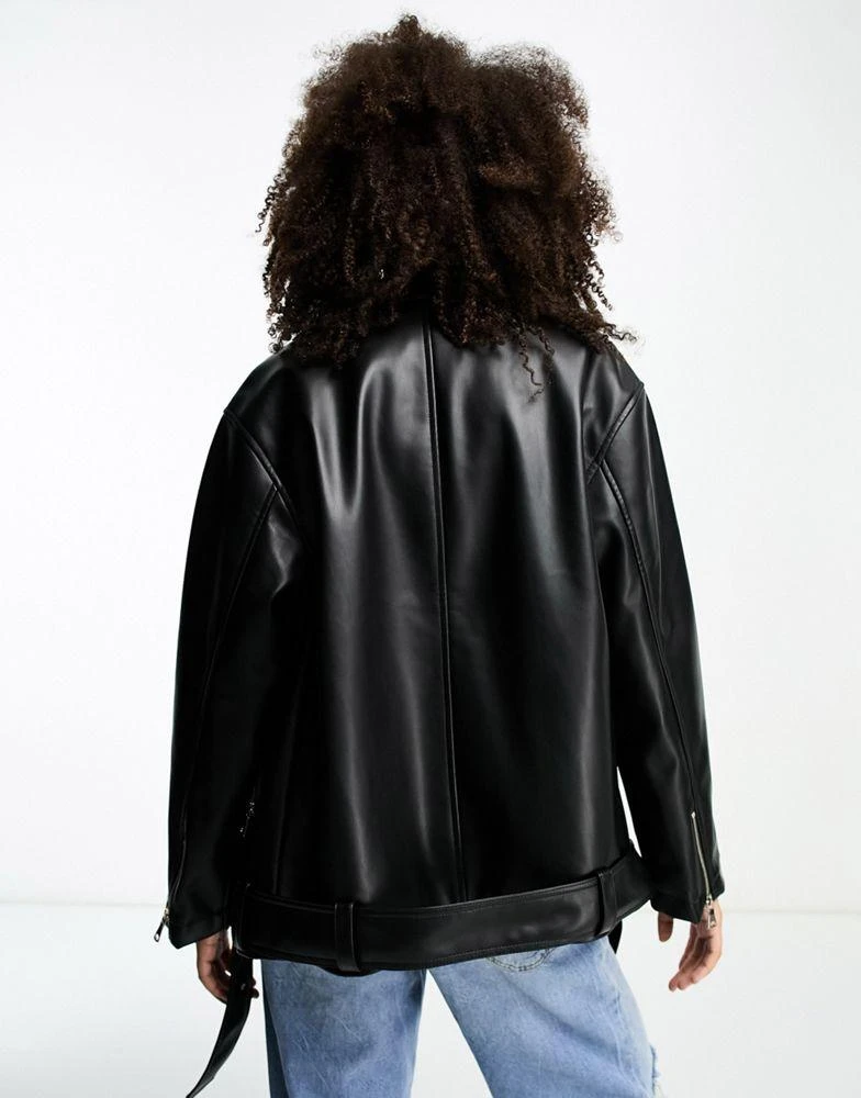 ASOS ASOS DESIGN longline oversized faux leather biker jacket in black 4