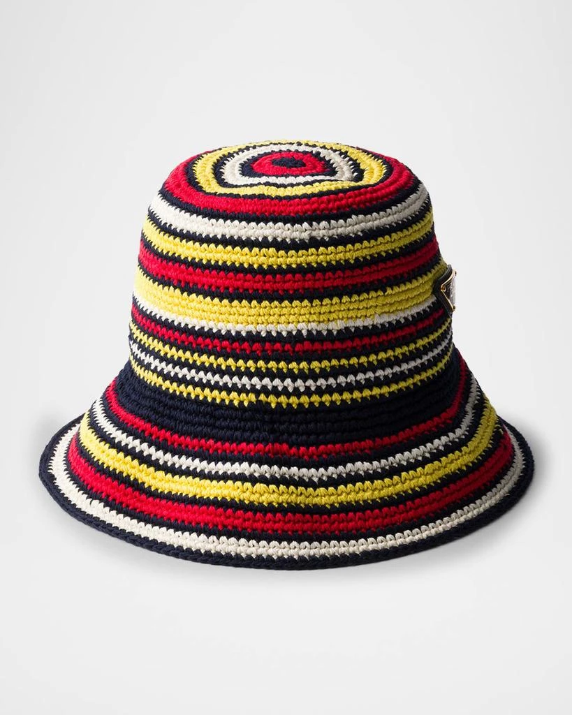 Prada Black Crochet Bucket Hat with Pastel Stripe Accents Navy Crochet bucket hat | PRADA - United States main image 4