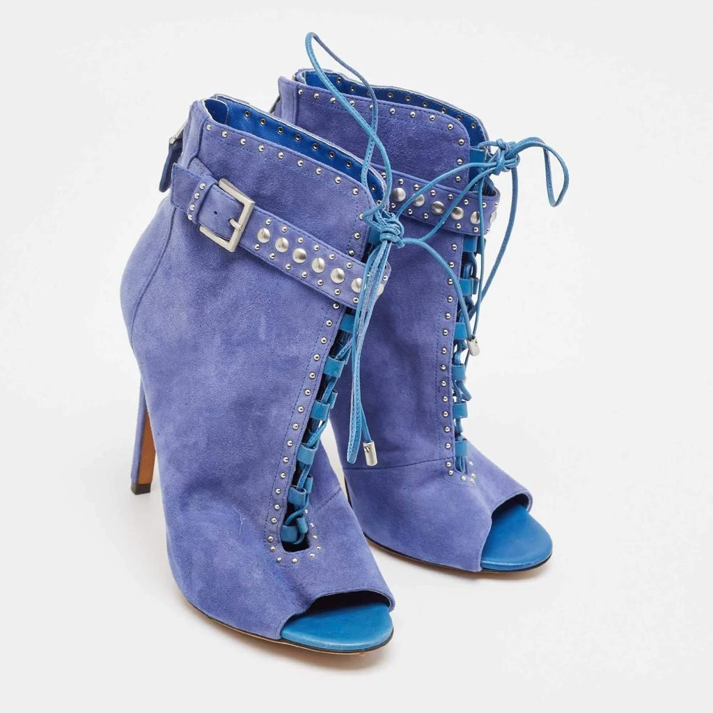 Brian Atwood Brian Atwood Blue Suede Embellished Ankle Length Boots Size 38 4