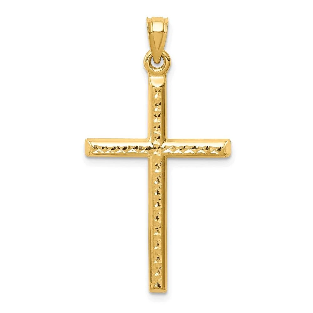 Diamond2Deal 14k Yellow Gold Hollow Diamond-cut Cross Pendant 1