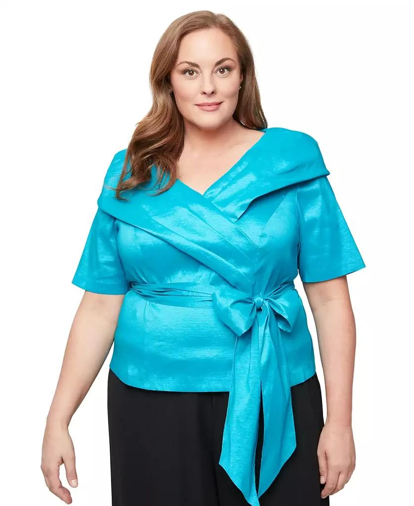 Alex Evenings Plus Size V-Neck Bow-Trim Taffeta Blouse 1