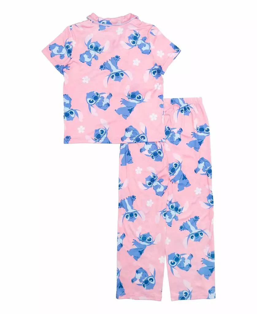 Lilo Stitch Little and Big Girls Short Sleeve Button Down Sleep Shirt and Open Leg Pant, 2-Piece Pajama Set 2