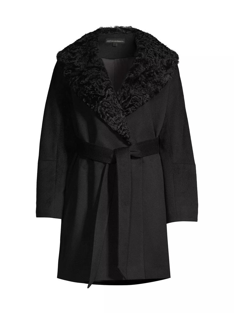 Sofia Cashmere Shearling Collar Belted Coat