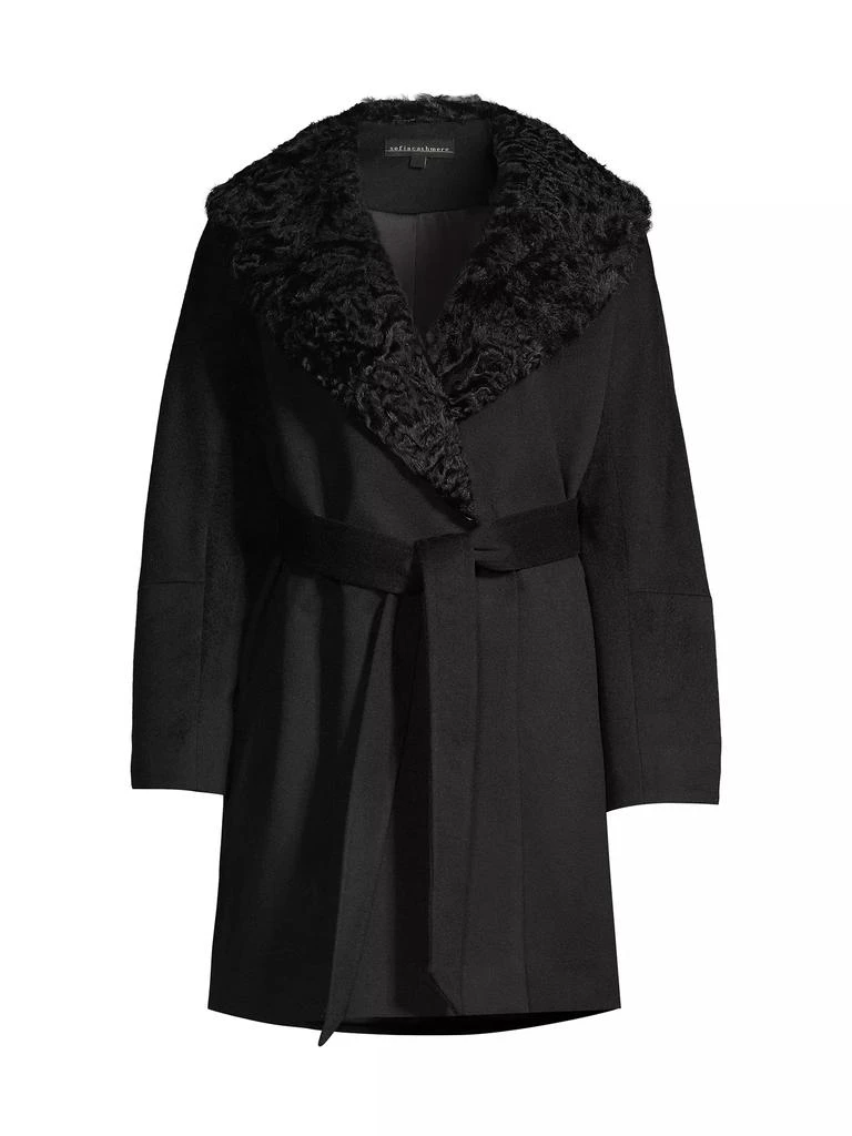 Sofia Cashmere Shearling Collar Belted Coat 1