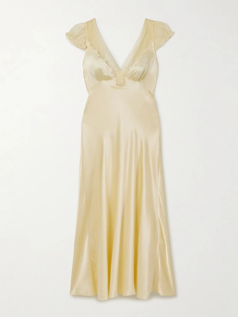 DÔEN Corelia Tulle-trimmed Silk-satin Midi Dress