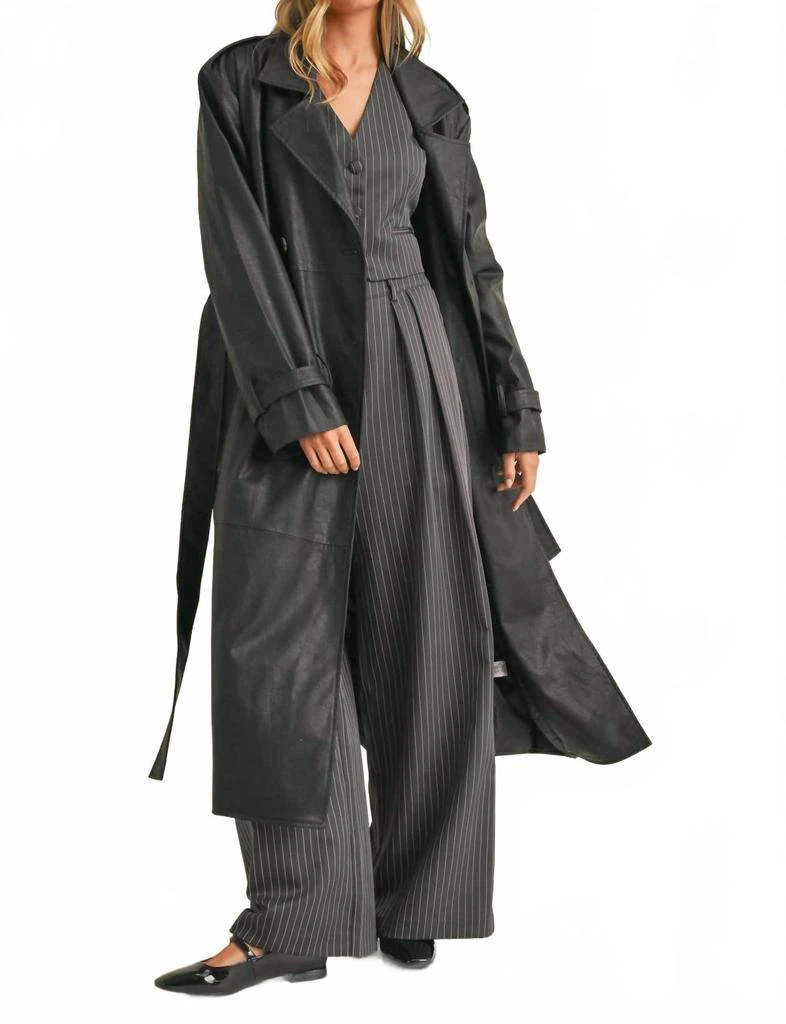 Klesis Leather Belted Trench Coat In Black