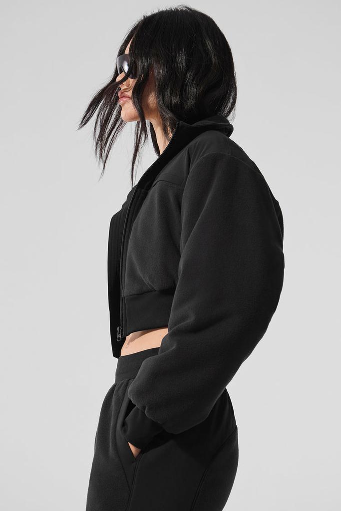 Alo Polar Fleece Cropped Wintry Mix Jacket - Black - Hoodies