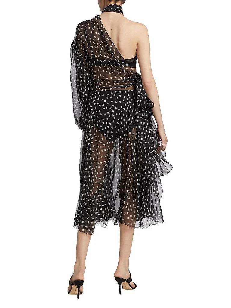Dolce & Gabbana Sheer Polka Dot Chiffon Silk One-Shoulder Midi Dress 5