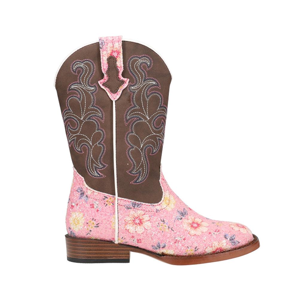 Roper Glitter Floral Square Toe Cowboy Boots (Little Kid)