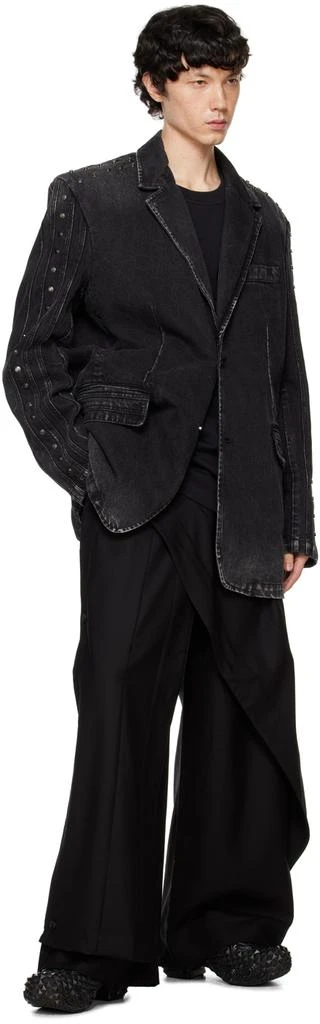 Feng Chen Wang Black Paneled Denim Blazer 4