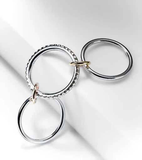 Spinelli Kilcollin Tigris MX Gris sterling silver ring with diamonds and yellow and rose gold connectors 5