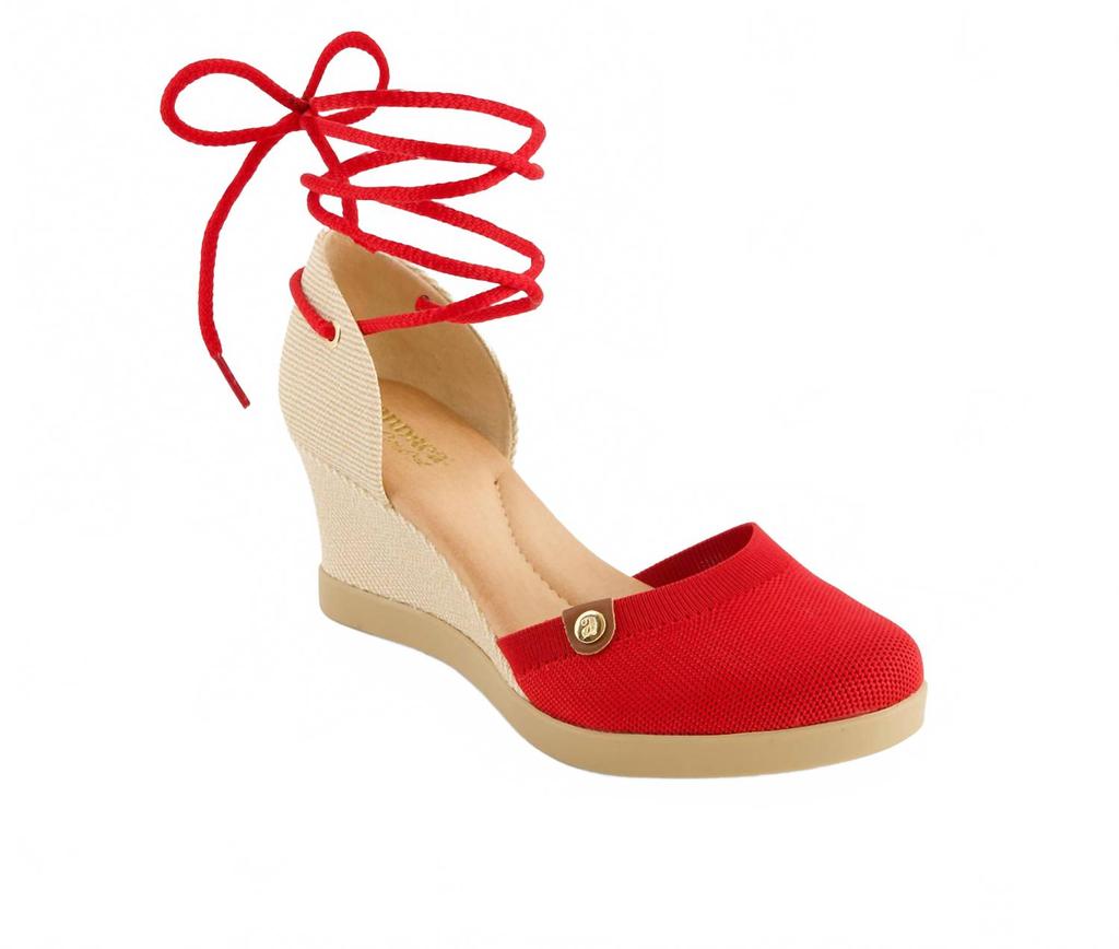 Andrea Women's Wedge Ankle And Calf Strap Espadrilles In Red