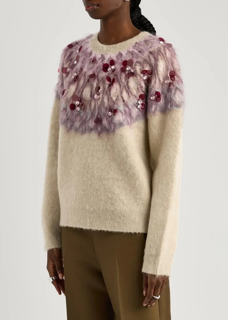 Tory Burch Fair isle intarsia embellished wool-blend jumper 2