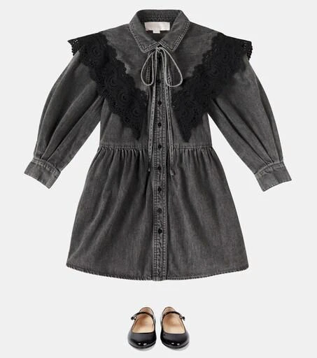 Lace-trimmed cotton chambray dress  On Sale Now with Up to 40% Off |  Discover Exclusive Deals & Savings at BeyondStyle  Authentic Petite Amalie  designers|k|i|petite amalie |clothing|kids|occasion|dresses|s|d with  Limited-Time Discounts, Free