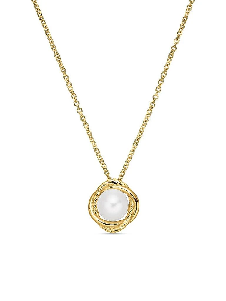 David Yurman Crossover Infinity Pendant Necklace In 18K Yellow Gold With Pearl