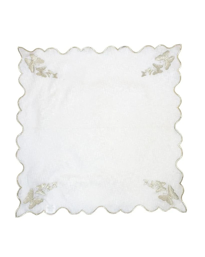Nomi K White Linen Silver Butterfly Scalloped Edged Embroidered Napkin 4