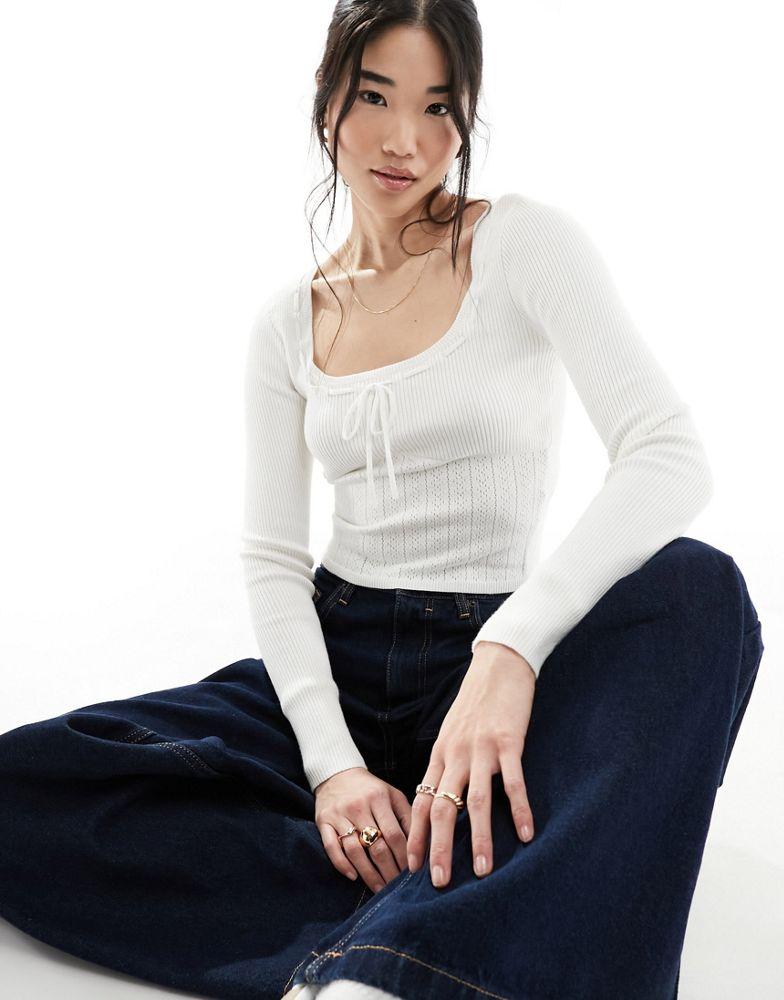 Hollister Hollister long sleeve knitted top in white
