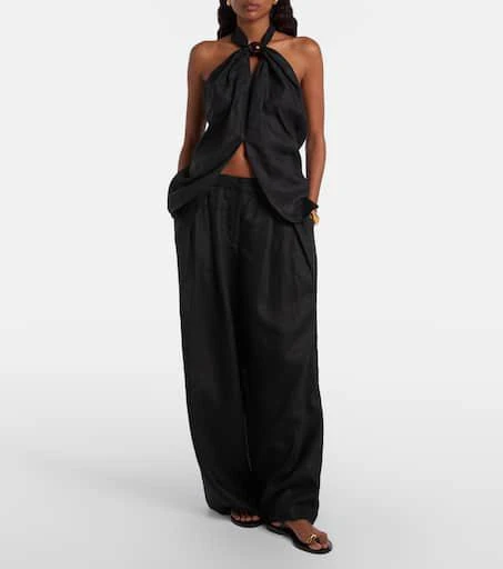 Faithfull Biba embellished halterneck linen top 2