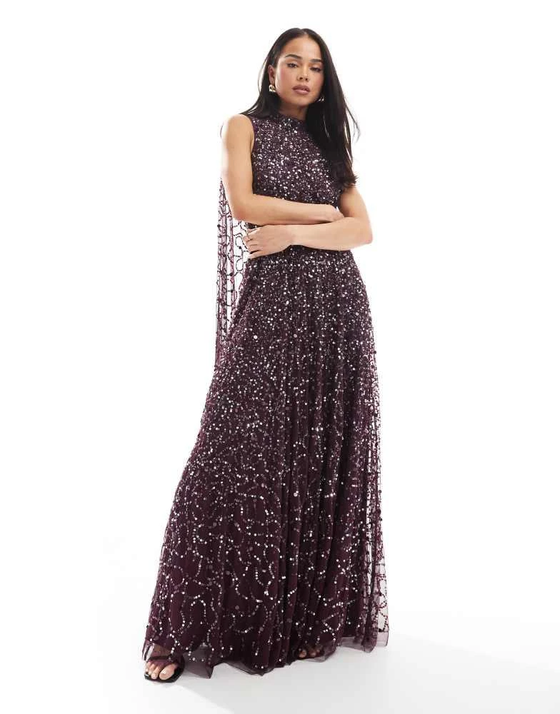 Maya Petite Maya Fully embellished high neck sleeveless maxi cape