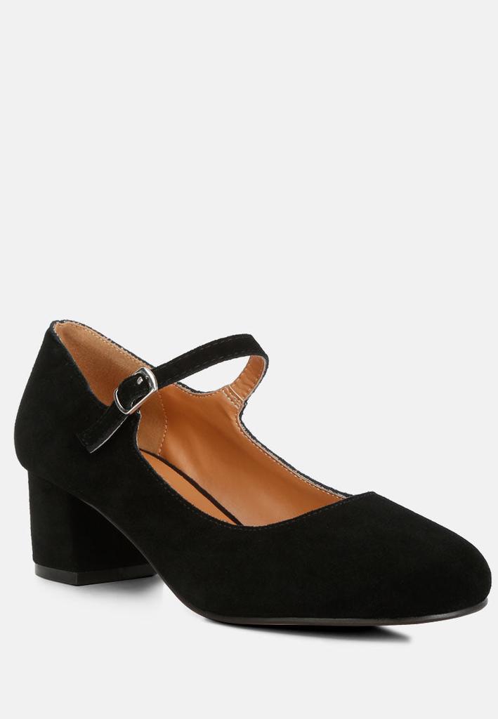 Rag & Co DALLIN Suede Block Heel Mary Janes in Black