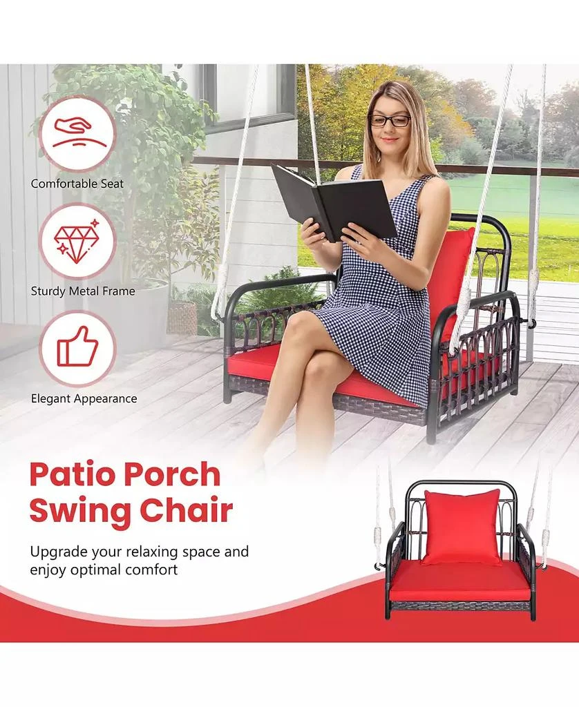 Mecale Patio Rattan Porch Swing Hammock Chair with Seat Cushion 5