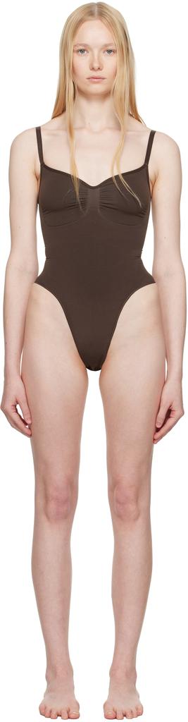 SKIMS Brown Seamless Sculpt Thong Bodysuit