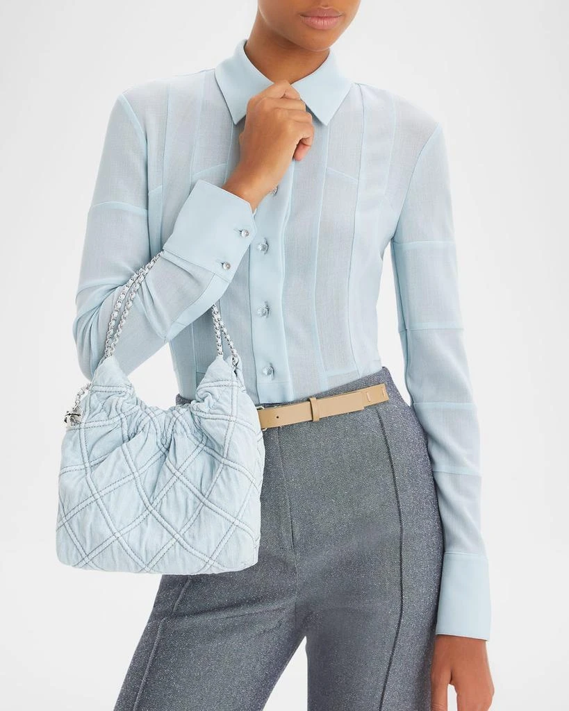 Tory Burch Fleming Mini Quilted Denim Hobo Bag 6