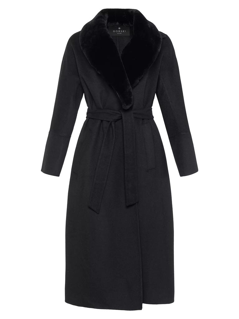 Gorski Wool Short Coat with Shearling Lamb Collar