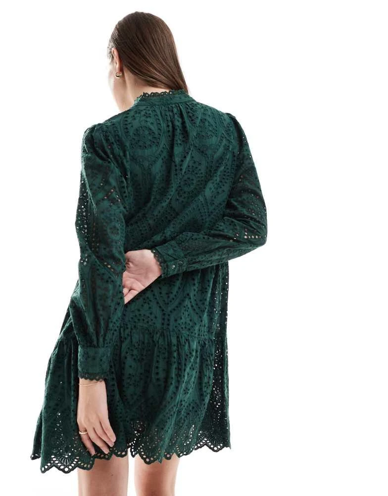 YAS YAS broderie mini smock dress in deep green - DGREEN 4