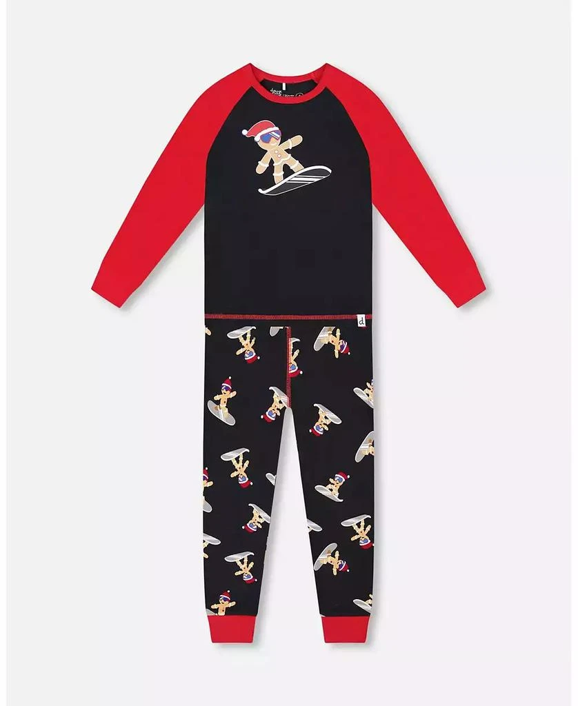Deux par Deux Boy Two-Piece Cotton Pajama Set Black Cookie Print - Toddler|Child