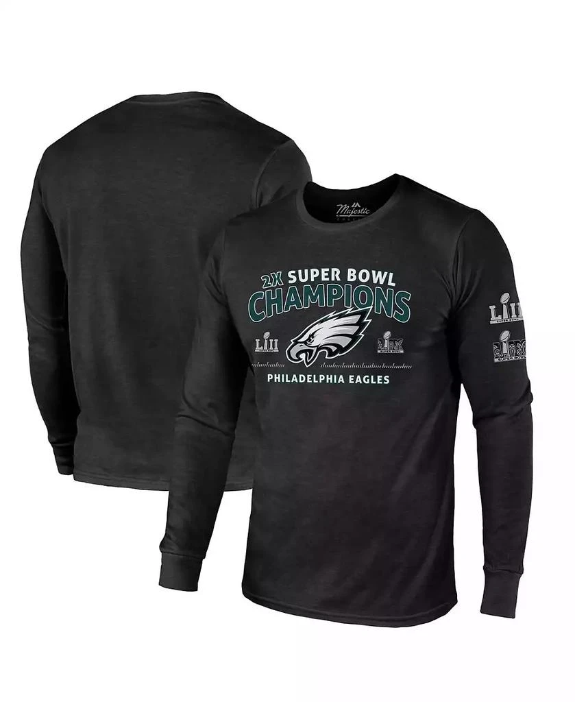 Majestic Men's Black Philadelphia Eagles Two-Time Super Bowl Champions Sky High Long Sleeve Tri-Blend T-Shirt 1