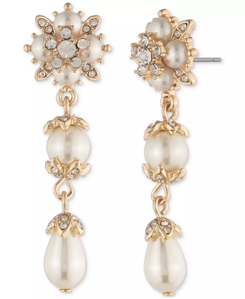 MARCHESA Gold-Tone Crystal & Imitation Pearl Linear Drop Earrings