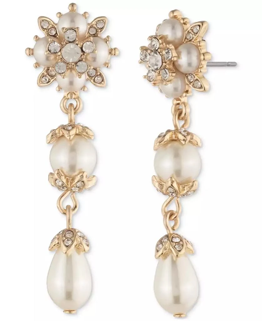 MARCHESA Gold-Tone Crystal & Imitation Pearl Linear Drop Earrings 1
