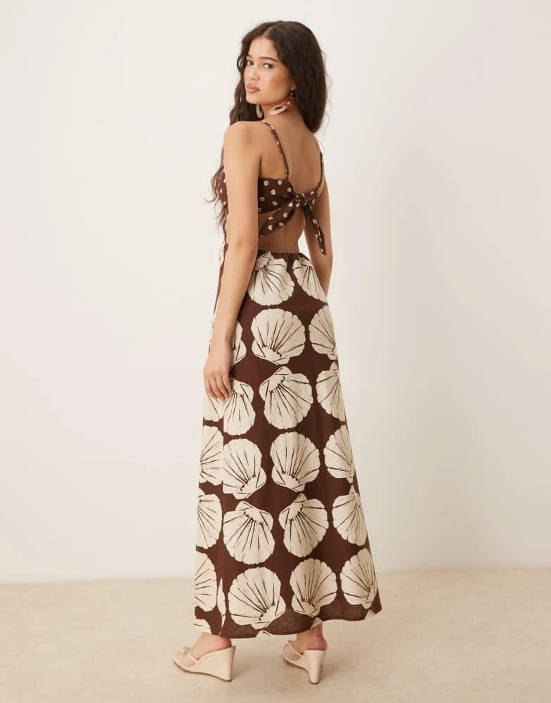 Abercrombie & Fitch Abercrombie & Fitch spaghetti strap cutout slip maxi linen dress in brown print 4