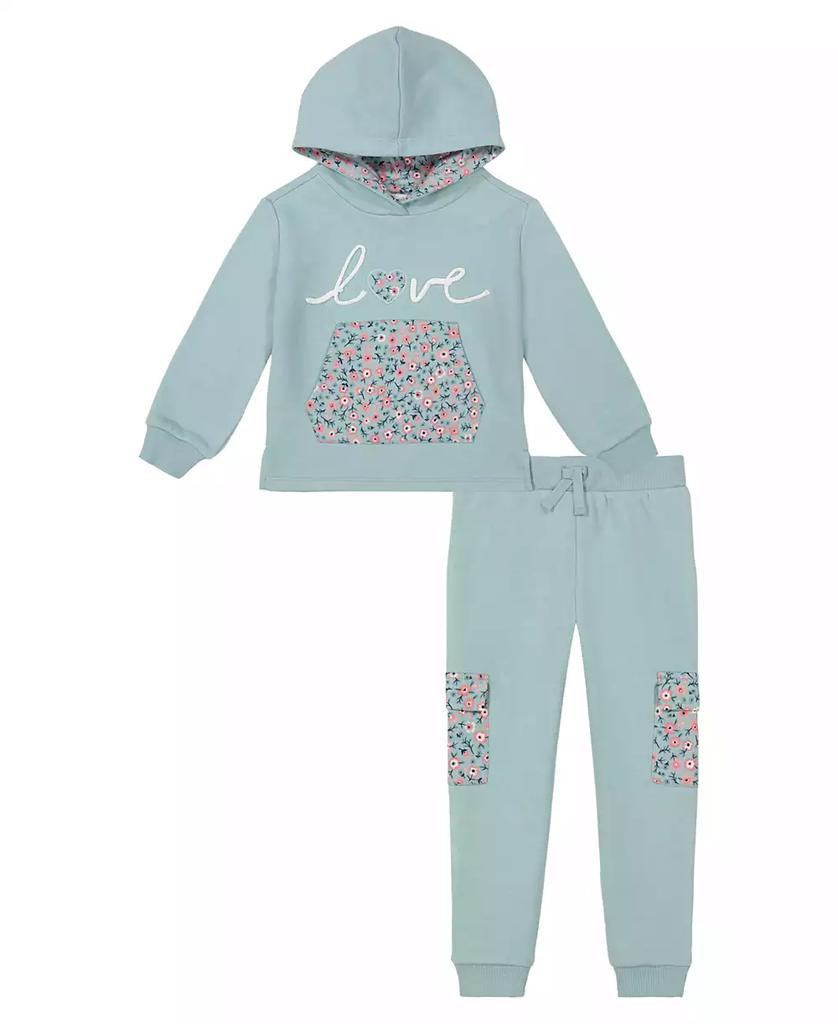 KIDS HEADQUARTERS Toddler and Little Girls Floral Trim Fleece Hoodie & Cargo Joggers, 2 Piece Set