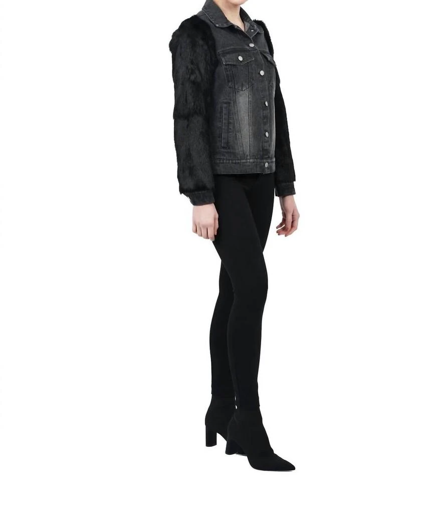 Love Token Murray Genuine Real Rabbit Fur Sleeve Denim Coat 3