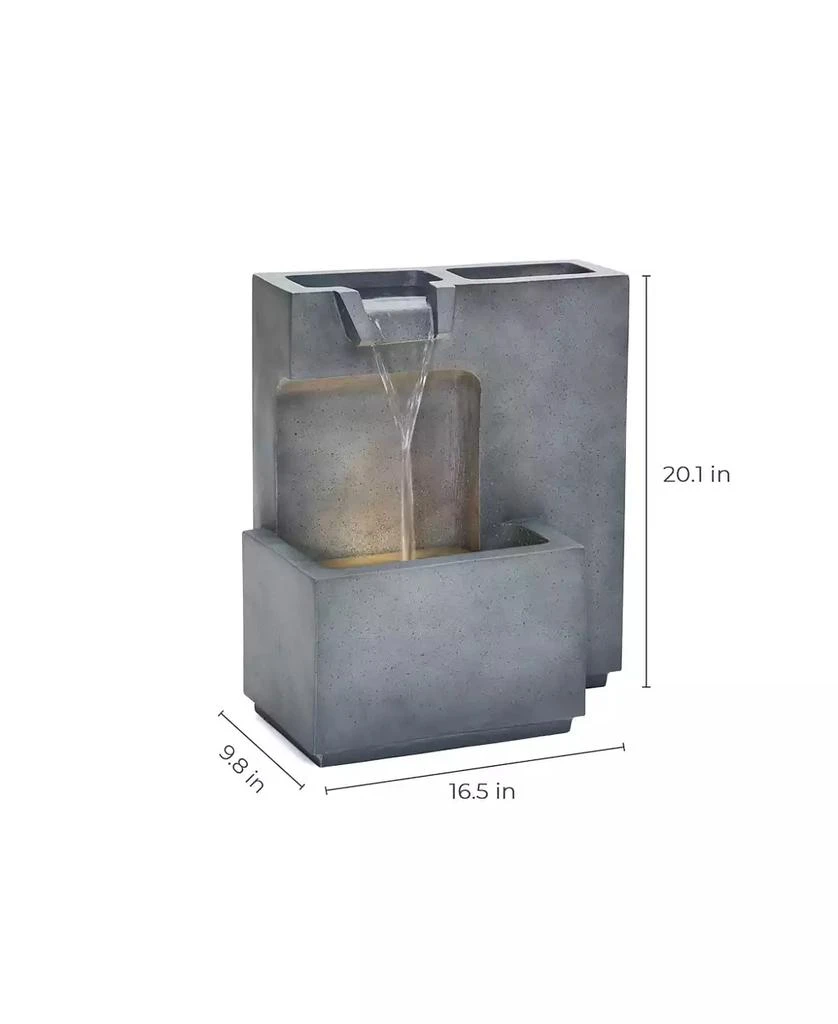 LuxenHome Cascading Gray with Speckled Black Rectangle 20-Inch Tall Resin Garden Fountain with Lights and Planter 6