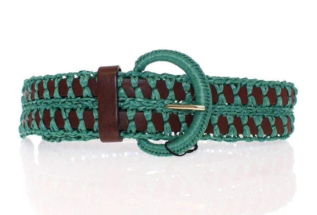 Dolce & Gabbana Dolce & Gabbana Green Raffia Woven Waist Leather Wide Belt 2