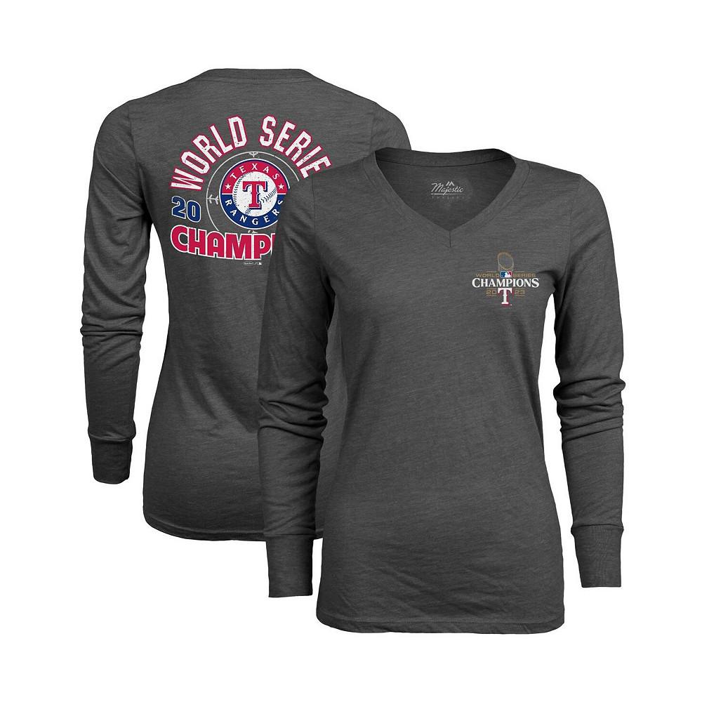 Majestic Women's Threads Charcoal Texas Rangers 2023 World Series Champions Power Play Tri-Blend V-Neck T-shirt
