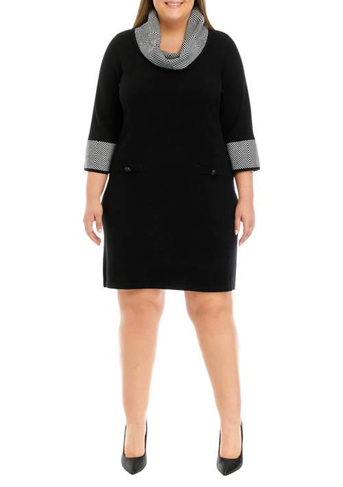 Jessica Howard Howard Plus Size 3 4 Sleeve Border Cowl Neck Sweater Dress