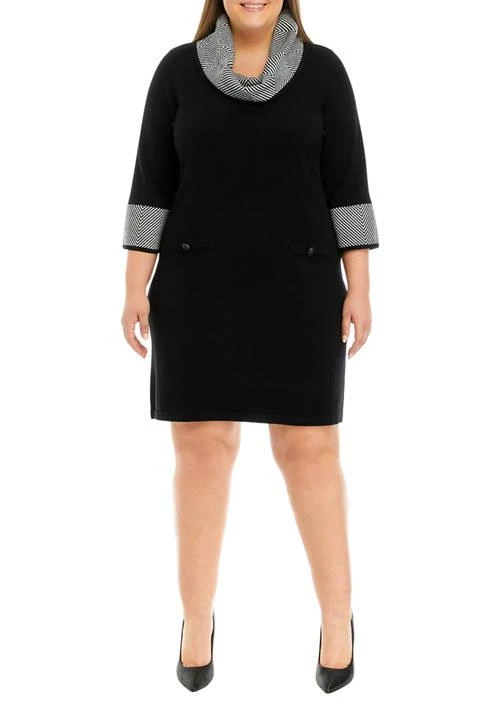 Jessica Howard Howard Plus Size 3 4 Sleeve Border Cowl Neck Sweater Dress 1