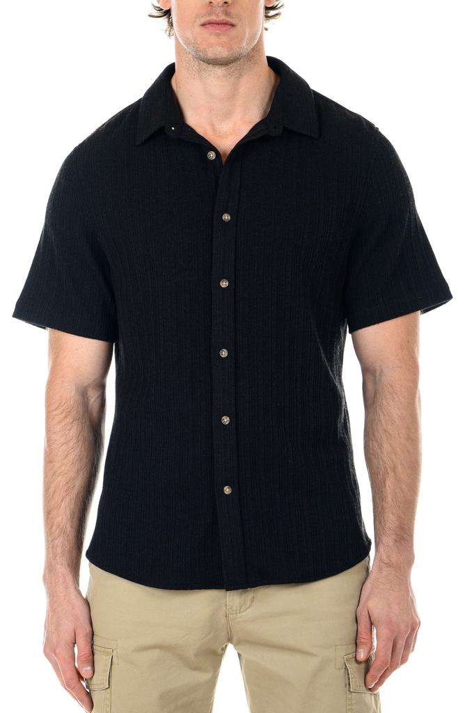 Original Paperbacks Reine Solid Short Sleeve Cotton Rib Button-Up Knit Shirt